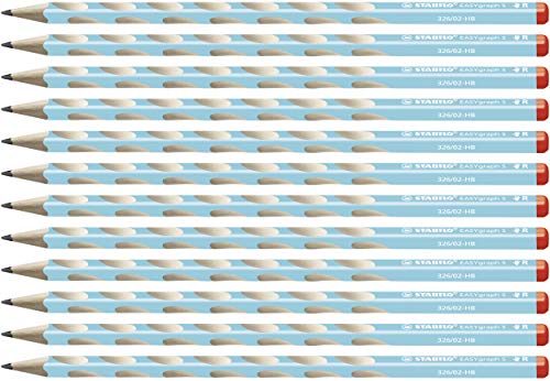 Schmaler Dreikant-Bleistift für Rechtshänder - STABILO EASYgraph S in blau - 12er Pack - Härtegrad HB von STABILO