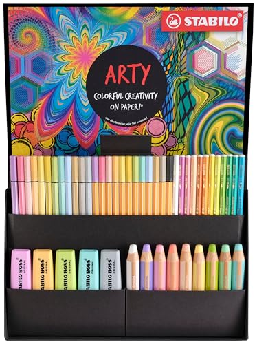 Stifte-Set - STABILO ARTY Creative Set Pastel - 50er Pack - Textmarker, Multitalentstifte, Aquarell-Buntstifte, Fineliner & Premium-Filzstifte von STABILO