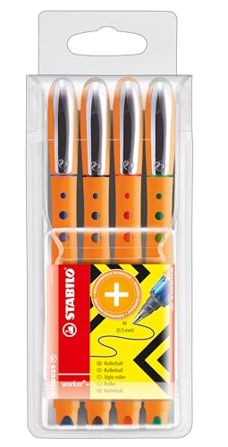 STABILO - Tintenroller - worker+ - fein - 4er Pack - grün, rot, blau, schwarz von STABILO