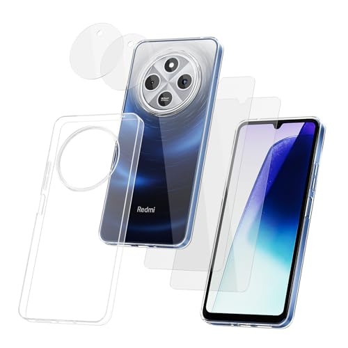 STARRYNOVA 5 in 1 Transparentes Hülle für Xiaomi Poco C75 / Redmi 14C - mit 2X Bildschirmschutz und 2X Objektivschutz und kristallklarer Silikon Case von STARRYNOVA