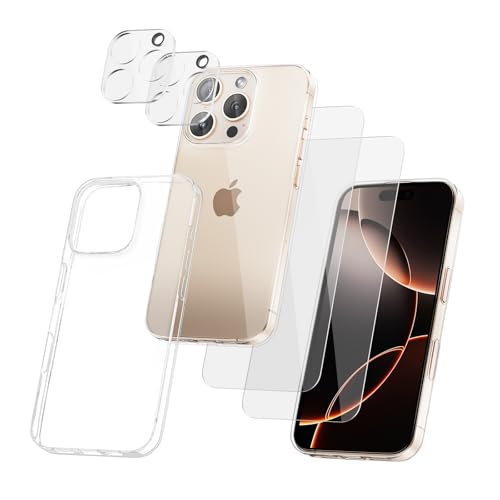 STARRYNOVA 5 in 1 Transparentes Hülle für iPhone 16 Pro Max - mit 2X Bildschirmschutz und 2X Objektivschutz und kristallklarer Silikon Case von STARRYNOVA