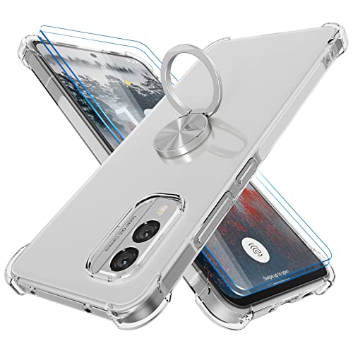 STARRYNOVA Hülle Ringhalter Kompatibel mit Nokia X30 5G, Crystal Clear Handyhülle Silikon Vier Ecken Anti-Fall TPU Case 360 Grad Ständer Schutzhülle - Silberner Ring von STARRYNOVA