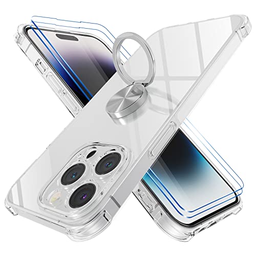 STARRYNOVA Hülle Ringhalter Kompatibel mit iPhone 14 Pro, Crystal Clear Handyhülle Silikon Vier Ecken Anti-Fall TPU Case 360 Grad Ständer Schutzhülle - Silberner Ring von STARRYNOVA