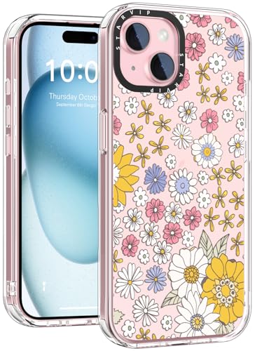 STARVIP Schutzhülle für iPhone 14 Plus mit niedlichen Blumen-Designs für Frauen und Mädchen, kabelloses Laden, transparente Hartschale aus Acryl mit weichem TPU-Stoßdämpfer, Schutzhülle, Weiß, Gelb, von STARVIP