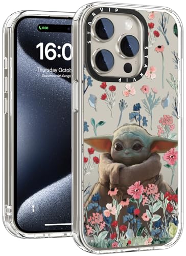 STARVIP Schutzhülle für iPhone 15 Pro Max mit niedlichen Blumen-Designs für Frauen und Mädchen, kabelloses Laden, transparente Hartschale mit weichem TPU-Stoßdämpfer, schützende Handyhülle, Aliens und von STARVIP