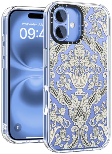 STARVIP Schutzhülle für iPhone 16 mit niedlichen Blumen-Designs für Frauen und Mädchen, kabelloses Laden, transparente Hartschale aus Acryl mit weichem TPU-Stoßdämpfer, Schutzhülle, Retro-Muster von STARVIP