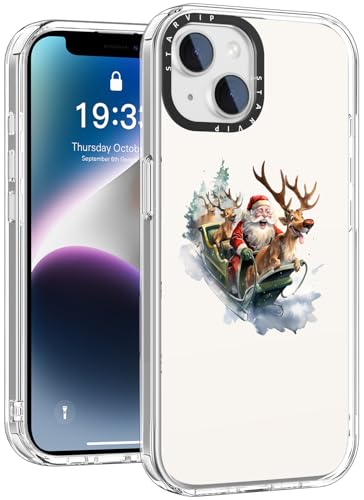 STARVIP Weihnachts-Handyhülle für iPhone 14 mit niedlichen Designs für Frauen und Mädchen, kabelloses Laden, klare Hartschale mit weichem TPU-Stoßfänger, Weihnachtsmann-Rentier-Schlitten von STARVIP