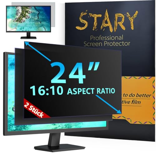 STARY 2 Stück Computer Bildschirm Blickschutzfilter für 24 Zoll Monitor 16:10Seitenverhältnis, Anti-Blaulicht Displayschutz, 24 Inch Abnehmbare Privacy Screen Filter, Blendfreie Schutzfolie von STARY