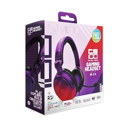 Stealth C6-100 Gaming Headset Strike - Rot & Lila, Multiplattform-kompatibel mit Xbox, PS, Switch, PC, Handy und Tablet von STEALTH