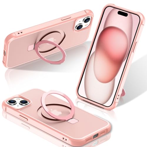 STERKER Magnetischer Ständerring, kompatibel mit iPhone 15 Plus, militärische Qualität, kompatibel mit Mag-Safe; schlanke, matte Schutzhülle für iPhone 15 Plus, 17 cm (6,7 Zoll), Rosa von STERKER