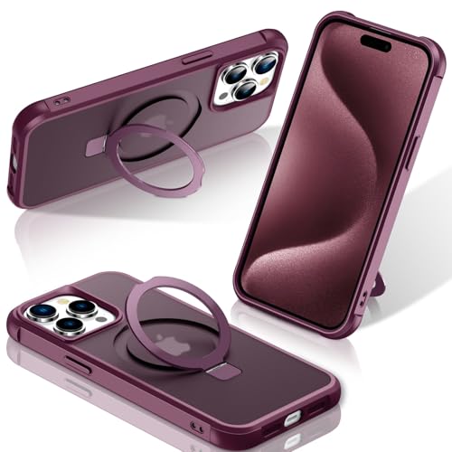 STERKER Magnetischer Standring, kompatibel mit iPhone 15 Pro Max, Fallschutz in Militärqualität, kompatibel mit Mag-Safe; schlanke, matte Schutzhülle für iPhone 15 Pro Max 17,5 cm (6,9 Zoll), Weinrot von STERKER