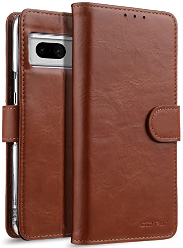 STILGUT Talis kompatibel mit Google Pixel 7 Hülle mit Kartenfach aus Leder, Wallet Case, Lederhülle mit Fächern, Standfunktion & Verschluss - Cognac von STILGUT