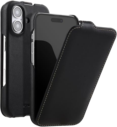 STILGUT UltraSlim passend für iPhone 16 Hülle - iPhone 16 Flip Case kompatibel mit MagSafe aus Leder, Klapphülle, Handyhülle, Lederhülle - Schwarz Nappa von STILGUT