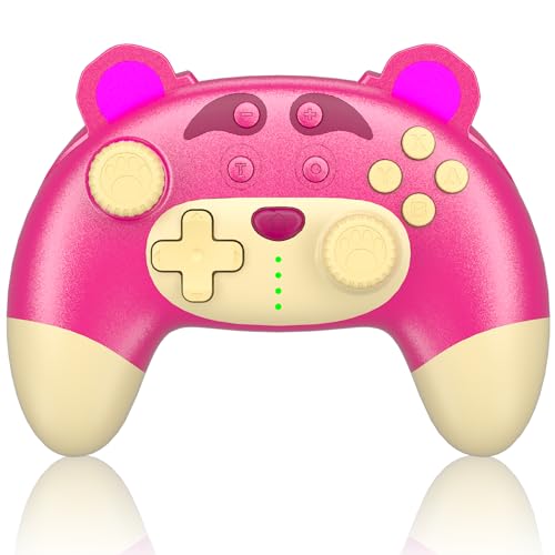 Switch Pro Controller, Wireless Switch Controller für Switch OLED/Switch Lite/PC, Switch Controller mit Turbo, 6-Achsen-Bewegung, Niedlicher rosa Erdbeerbär Switch Pro Controller mit Vibration von STOGA