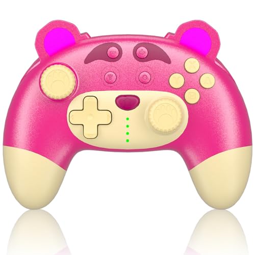 Switch Pro Controller, Wireless Switch Controller für Switch OLED/Switch Lite/PC, 6-Achsen-Bewegung, Niedlicher rosa Erdbeerbär Switch Pro Controller mit Vibration, Switch Controller mit Turbo von STOGA