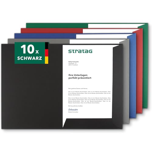 Präsentationsmappe A4 in Schwarz (10 Stück) - sehr stabiler 350 g/m² Naturkarton - direkt vom Hersteller STRATAG - vielseitig einsetzbar für Ihre Angebote, Exposés, Projekte oder Geschäftsberichte von STRATAG