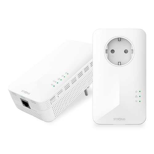 STRONG Powerline WiFi 1000 Duo, 1000 Mbit/s, Highspeed WLAN Adapter, bis zu 300 m Reichweite, PowerLAN Set, Internet über Steckdose, WLAN Hotspot Set, Ethernet-Anschluss von STRONG