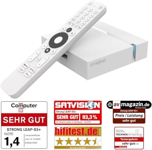 Strong - Streaming Box Android TV 4K UHD - Leap-S3+ - Chromecast Built-in - Kompatibel mit Google Voice Assistant - Dolby Atmos & Dolby Vision - Google Play, Netflix, Prime Video & mehr von STRONG