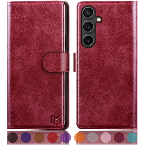 SUANPOT [RFID Schutz für Samsung Galaxy S25 Plus Hülle PU Leder Handyhülle Klapphülle Kartenfach Lederhülle Flip Cover für Samsung S25 Plus Handy hülle Leather Wallet Phone Case Rot von SUANPOT