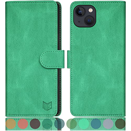 SUANPOT [RFID Schutz für iPhone 14 6.1" Hülle PU Leder Handyhülle Lederhülle Klapphülle Kartenfach Flip Cover für Apple 14 Handy hülle Leather Wallet Phone Case Hellgrün von SUANPOT