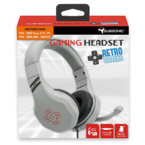 Subsonic - Gaming Headset - Stereo Kopfhörer mit Mikrofon für Playstation 4 - PS4 Slim - PS4 Pro - Xbox One - PC - Retro Gaming Edition grau von SUBSONIC