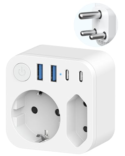 Deutschland nach Südafrika Adapter mit 4 USB (2 Typ-C), 2 Fach Reiseadapter Südafrika, Reisestecker Südafrika Schuko auf Typ M für Namibia, Lesotho, Mosambik, Weiß von SUDEERY