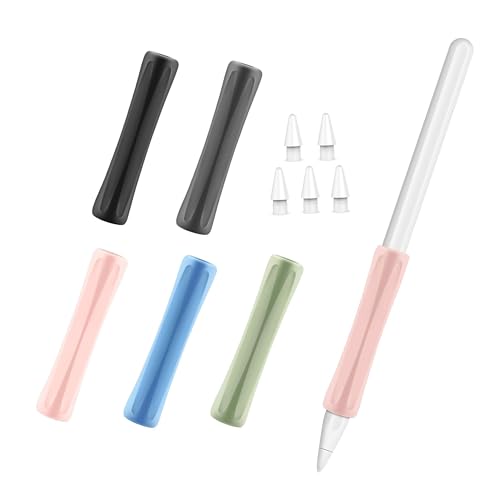 5 Stück Silikon Schreib Griff Schutzhülle mit 5 Stück Spitzen für Apple Pencil Pro & USB-C & Apple Pencil 2. und 1. Generation, Ergonomisches Ärmelzubehör【Magnetisches Aufladen】 von SUEEWE