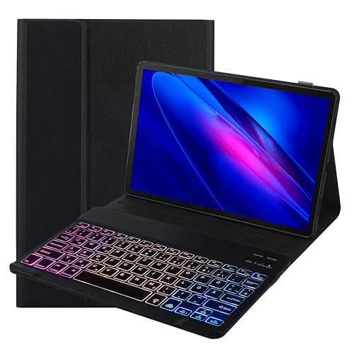 SUEEWE Tastatur Hülle für Xiaomi Pad 6 11" 2023, TPU Rückseite Hülle mit 3 Bereich 7 Farbe Beleuchtete Abnehmbarer QWERTZ Tastatur, Schwarz von SUEEWE