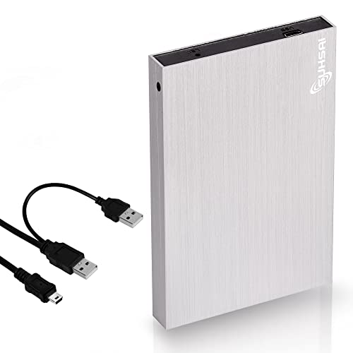 SUHSAI 500 GB Externe tragbare Festplatte 2,5 Zoll Speicher-/Sicherungslaufwerk mit USB 2.0-Speichererweiterungsfestplatte, Slim-Festplatte, kompatibel mit Mac, PC, Laptop, Desktop (Silber) von SUHSAI