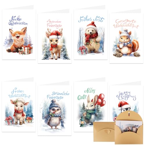 DERAYEE 16 Stück Weihnachtskarten Set(15.2x10.2cm) Klappkarten Weihnachtspostkarten Set mit bunt Karikatur veredelt für Weihnacht Weihnachtsgeschenke Familie und Freunde von SULOLI