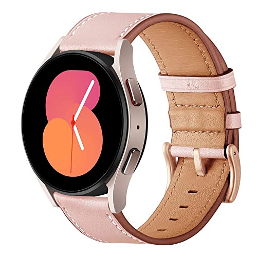 SUNDAREE Kompatibel mit Armband Samsmung Galaxy Watch 5 40MM/Watch 4 40MM/Active 2 40mm SM-R830/Active SM-R500/42MM SM-R810/Gear S2/Garmin Venu,20MM Damen Rosa Leder Uhrenarmband Lederarmband Uhrband von SUNDAREE