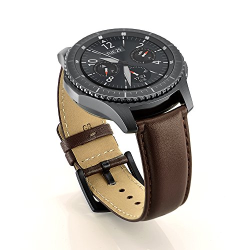 SUNDAREE Kompatibel mit Galaxy Watch 3 45, 22 mm, Braun, Ersatzarmband, für Armbanduhr, echtes Leder, für Samsung Galaxy Watch 46 mm/Watch 3 45 mm/Gear S3 Frontier/Garmin Venu 2 von SUNDAREE