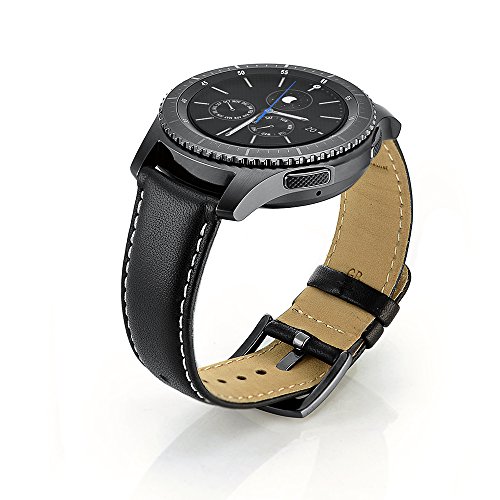 SUNDAREE Kompatibel mit Galaxy watch 46MM Armband,22MM Schwarz Leder Lederarmband Ersatzarmbänder Uhrenarmband für Samsung Galaxy watch 3 45MM/Gear S3 Frontier/Garmin Vívoactive 4/Huawei Watch GT 2 von SUNDAREE