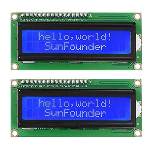 SunFounder LCD1602 Module with 3.3V Backlight compatible with Arduino R3 Raspberry Pi 16x2 Character White on Blue Background (2 Pcs) von SUNFOUNDER