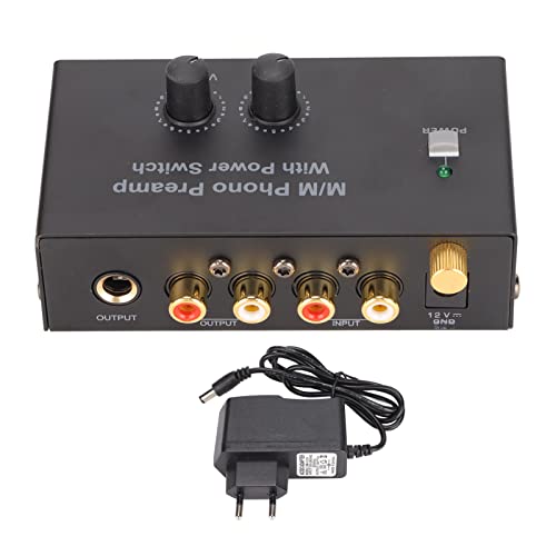 Phono Vorverstärker, Professioneller Geräuscharmer Plattenspieler Vorverstärker PP500P aus Metall mit 12V Gleichstromnetzteil, EU Stecker, 100-240V von SUNGOOYUE