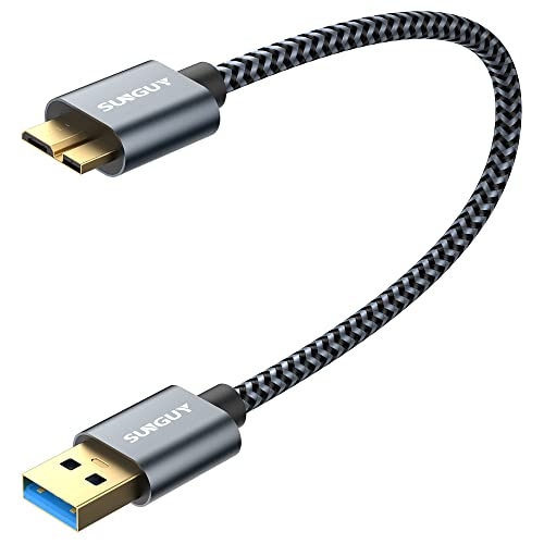 SUNGUY USB 3.0 Micro B Kabel Kurz, [2 Stück 15CM] USB A auf Micro B Stecker Festplattenkabel 5Gbps Micro B Datenkabel für WD Elements, Seagate, My Passport Ultra, SSD,Galaxy S5/Note 3-Grau von SUNGUY