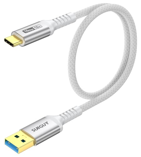 SUNGUY USB C Kabel, 0,5m USB C auf USB 10Gbps Typ C Kabel und Nylon geflochtenes Datenkabel USB C kompatibel mit iPhone 16/15 Pro Max, Galaxy S24 S23 S22/Note10, Android Auto-Weiß von SUNGUY