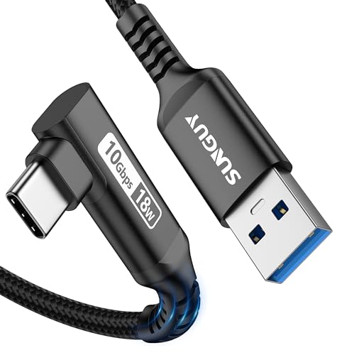 SUNGUY USB C Kabel 90 Winkel, 0.5M 10Gbps USB 3.1 Gen 2 USB auf USB C Ladekabel und Datenkabel Kompatibel mit Android Auto, Galaxy S22, SSD, Huawei P30/P20, Xiaomi-Schwarz von SUNGUY