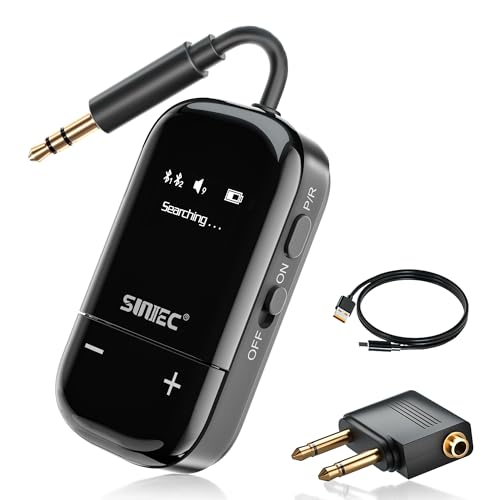 Bluetooth Adapter Flugzeug & TV, SUNITEC Bluetooth Transmitter mit Dual Link, Geringe Latenz, 35H Akku, USB-C, Adapter Aux für Kopfhörer, kabellos Audio Sender von SUNITEC