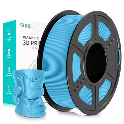 SUNLU 3D Printer Filament Matte PLA Filament, Neatly Wound Matte PLA Filament 1.75mm ± 0.02mm, Fit Most FDM 3D Printers, Good Vacuum Packaging 3D Printing Filament, 1kg Spool (2.2lbs),Matte Light Blue von SUNLU