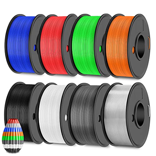 SUNLU PETG Filament Bundle Mehrfarbig, 250g PETG 3D Drucker Filament 1.75mm, 0.25kg/Spule,8 Packung Insgesamt 2KG,Hohe Zähigkeit & Stark, Schwarz+Weiß+Grau+Transparent+Blau+Rot+Grün+Orange von SUNLU