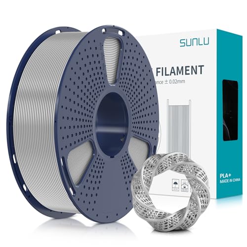 SUNLU PLA+ Filament 1.75mm, PLA Plus 3D Drucker Filament, Stärker belastbar, Neatly Wound, 1KG 3D Druck PLA+ Filament, Maßgenauigkeit +/- 0.02mm, Silber von SUNLU