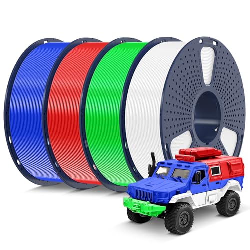 SUNLU PLA Filament Mehrfarbiges Set, Sauber Gewickelt 3D Drucker Filament PLA 1.75mm +/- 0,02mm, Passend Für Sie Meisten FDM 3D Drucker, 1KG 3D Filament, 4 Pcs. (Weiß + Grün + Blau + Rot) von SUNLU