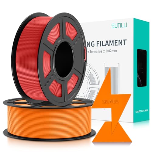 SUNLU PLA Filament Schnell Drucken 1.75mm, 3D Drucker PLA Filament mit Hoher Fließfähigkeit, Entwickelt für schnelles 3D Drucken, Rapid HS-PLA, Maßgenauigkeit +/- 0.02mm, 2KG Rot+orange von SUNLU