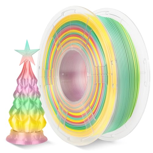 SUNLU Seiden Filament PLA+ Regenbogen, Mehrfarbig Glänzendes 3D Drucker Filament, schneller Farbwechsel, Farbwechsel alle 8 Meter, glänzende Oberfläche, 1 kg Seiden Regenbogen (Rot-Rosa-Grün-Gelb) von SUNLU