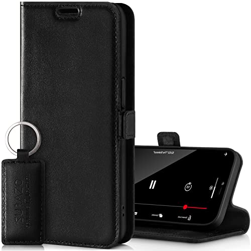 SURAZO Premium 2.0 Handyhülle für Samsung Galaxy S22 Ultra 5G – Echtleder Hülle Schutzhülle [Standfunktion, Kartenfach, RFID Schutz, Magnet] Handmade Klappbar Klapphülle Wallet case (Costa Schwarz) von SURAZO