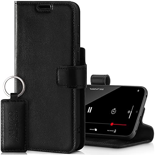 SURAZO Prestige Handyhülle für Samsung Galaxy S22+ Plus 5G – Premium Echtleder Hülle Schutzhülle mit [Standfunktion, Kartenfach, RFID Schutz] Handmade Klappbar Klapphülle Wallet case (Costa Schwarz) von SURAZO