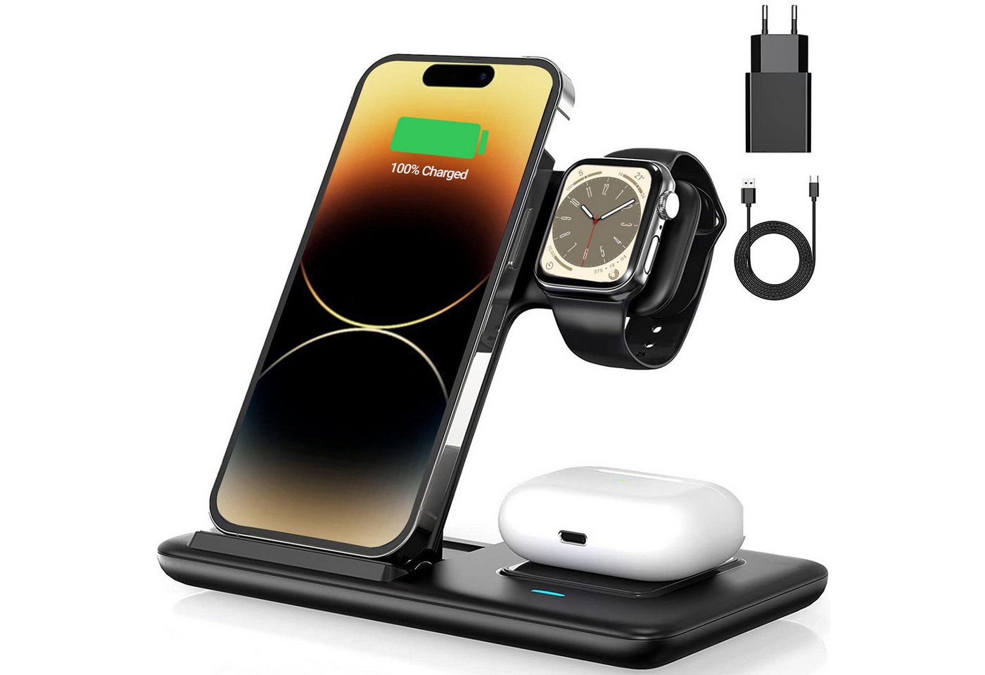 SURFOU Ladestation 3 in 1 Induktive Ladegerät Kabellose Wireless Charger Induktions-Ladegerät (Ultra Handy Charging Station mit USB Kabel) von SURFOU