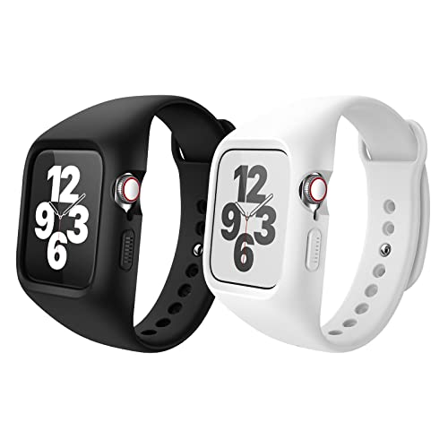 SURITCH 2 Stück Sport Armbänder Kompatibel mit Apple Watch Armband 44mm 45mm, Sportarmband Armbänder Weiches Silikon Armband Ersatzarmband für iWatch Series SE/8/7/6/5/4 Damen Herren(Schwarz+Weiß) von SURITCH