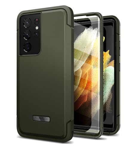 SURITCH Bumper Hülle für Samsung Galaxy S21 Ultra, 360 Grad Schutzhülle mit Eingebautem Displayschutz Militärqualität Handyhülle mit doppeltem Frontrahmen für Samsung S21 Ultra 6.8''(Dschungelgrün) von SURITCH